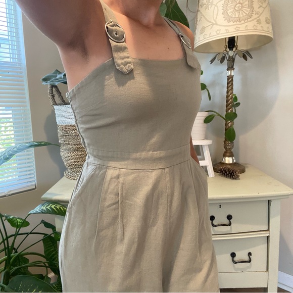 JAPNA Romper Jumpsuit, Sz Medium, Moss Green Buckle Straps Smocked Back - Picture 5 of 12